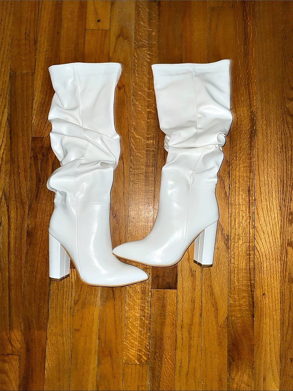 White Knee Heeled Boots Like New